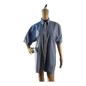 Stafford Mens Size 16 1/5   Blue Wrinkle Free Short Sleeve Striped Dress Shirt